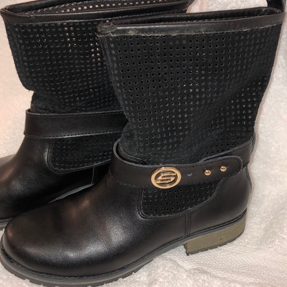 Skechers Black Leather Boot Suede Top Size 6.5 - Picture 2 of 7